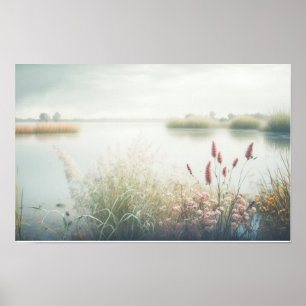 Póster Lago Niebla Tranquila Naturaleza Tranquila Flujo d