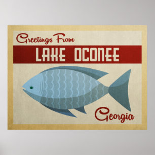 Póster Lago Oconee Georgia Blue Fish Vintage Viaje