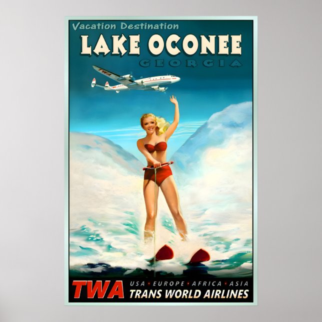 Póster Lago Oconee Georgia TWA Trans World Airlines (Frente)