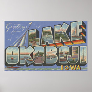 Póster Lago Okoboji, Iowa - Escenas de letras grandes