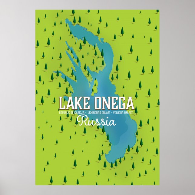 Póster Lago Onega, rusia, mapa de viajes (Frente)