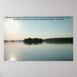 Póster Lago Pacífico y árboles lejanos con escritura