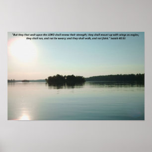 Póster Lago Pacífico y árboles lejanos con escritura