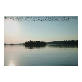 Póster Lago Pacífico y árboles lejanos con escritura