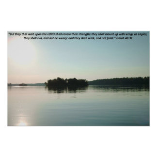 Póster Lago Pacífico y árboles lejanos con escritura