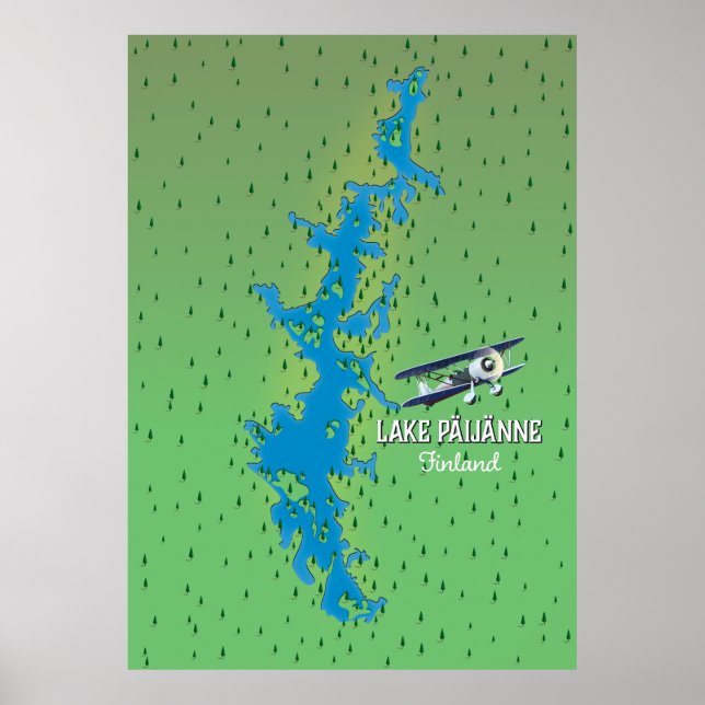 Póster Lago Päijänne Finlandia hermoso mapa (Frente)