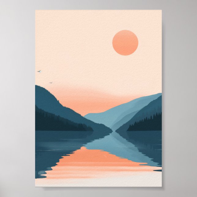 Póster Lago Pastel minimalista y montaña (Frente)
