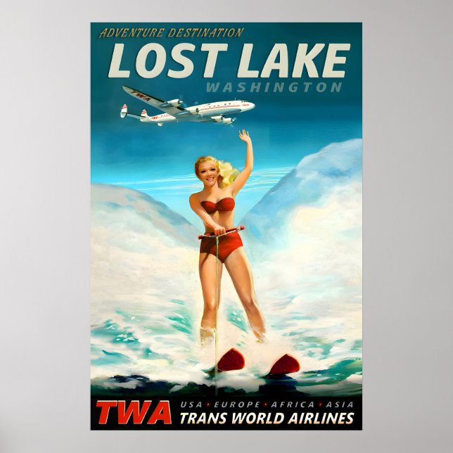 Póster Lago Perdido Washington TWA Trans World Airlines (Frente)