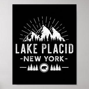 Póster Lago Placid Nueva York - Pescado de esquí de monta