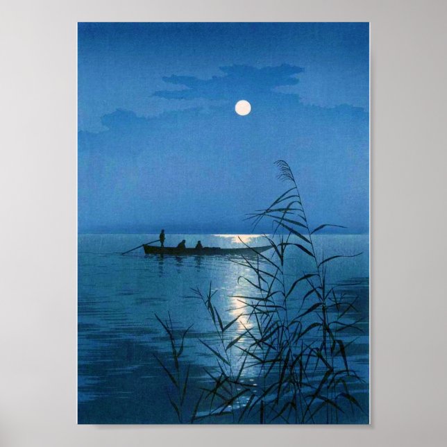 Póster Lago Reed y Luna Llena, Koho Shoda, Woodcut (Frente)