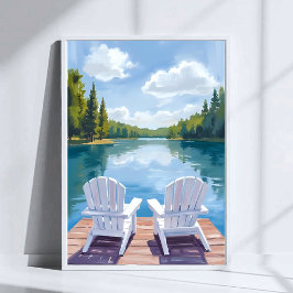 Póster Lago Sebago Maine | Pintura de Adirondack Chair