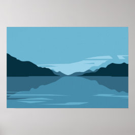 Póster Lago Sereno con Paisaje de Montañas - Minimalista