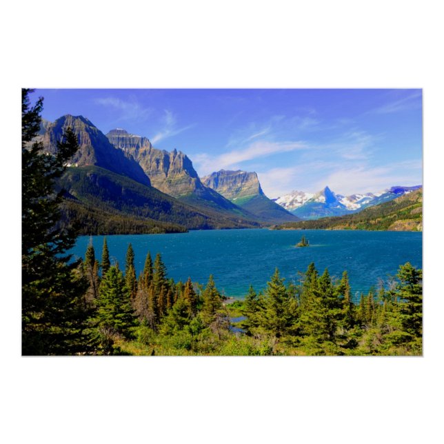 Póster Lago St. Mary, Parque Nacional Glacier, Montana (Anverso)