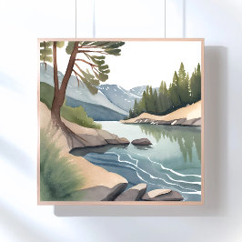 Póster Lago Sur Tahoe | Paisaje acuarela