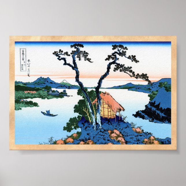 Póster Lago Suwa en la provincia de Shinano, Hokusai (Frente)