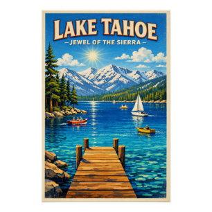 Póster Lago Tahoe, EE. UU., en un clásico viaje retro