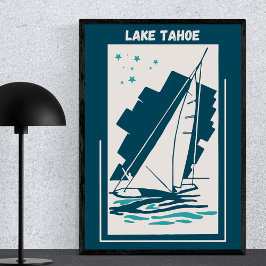 Póster Lago Tahoe en Nevada, California - Vintage Sailing