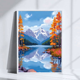 Póster Lago Tahoe Otoño | Pintura de montaña de otoño