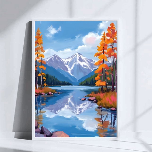 Póster Lago Tahoe Otoño | Pintura de montaña de otoño (Subido por el creador)