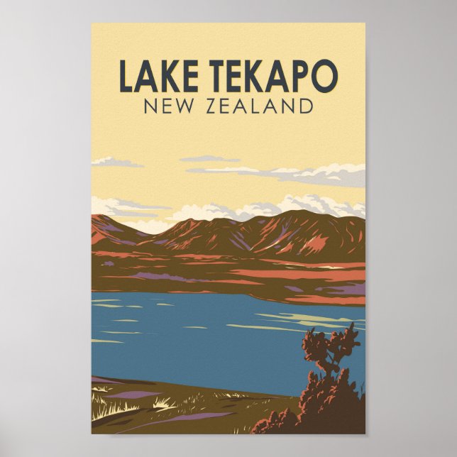 Póster Lago Tekapo Nueva Zelanda Viaje de Nueva Zelanda (Frente)