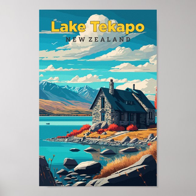 Póster Lago Tekapo Nueva Zelanda Viaje de Nueva Zelanda (Frente)