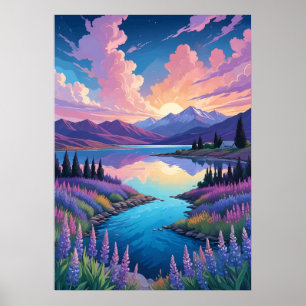Póster Lago Tekapo y Lupins