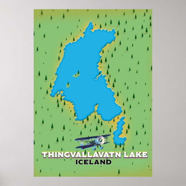 Póster Lago Thingvallavatn Mapa de viajes de Islandia (Frente)