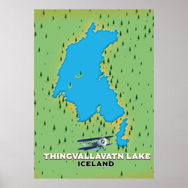 Póster Lago Thingvallavatn Mapa de viajes de Islandia (Frente)
