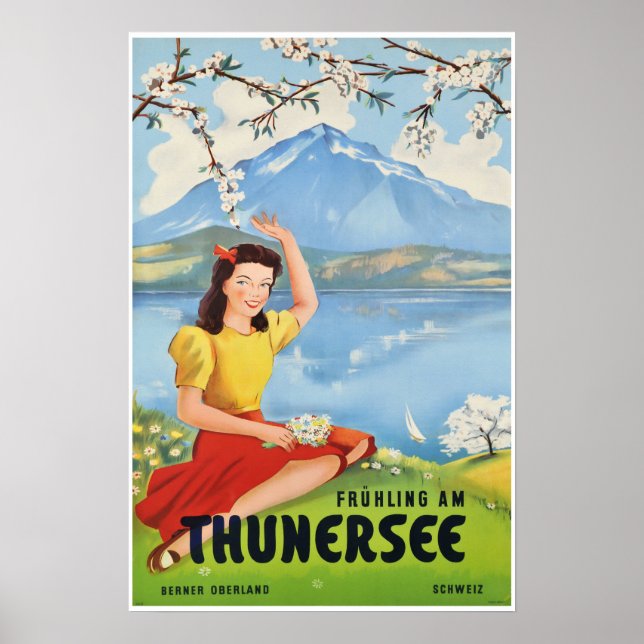 Póster Lago Thun, Suiza, afiche de viajes (Frente)