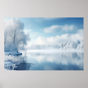 Póster Lago Tranquilo En El Paisaje Sereno De Invierno