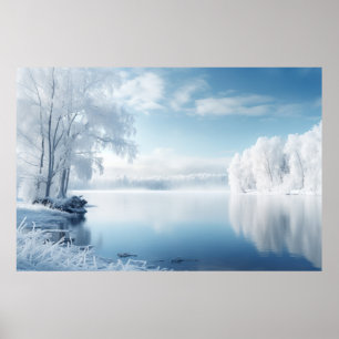 Póster Lago Tranquilo En El Paisaje Sereno De Invierno