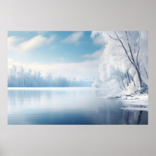 Póster Lago Tranquilo En El Paisaje Sereno De Invierno