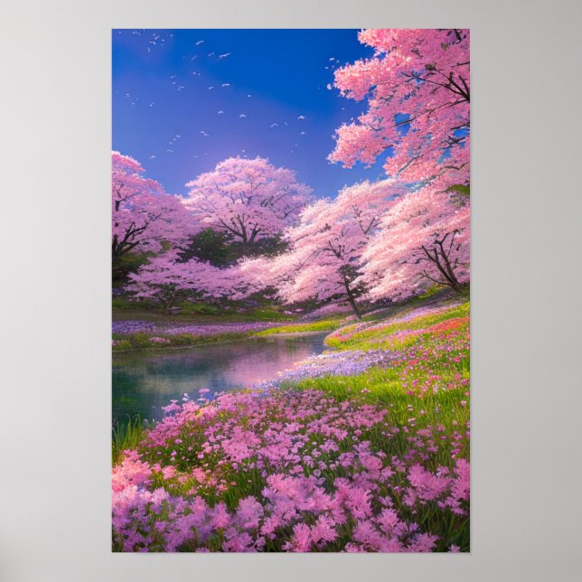 Póster Lago tranquilo rodeado por los tragaluces de la na (Frente)
