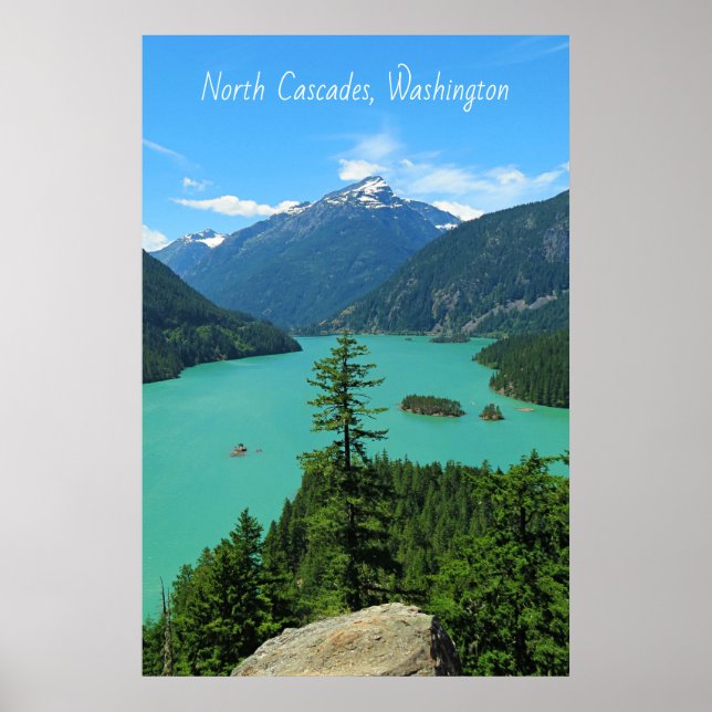 Póster Lago Turquesa de Montaña Nevada en Washington (Frente)