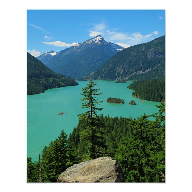 Póster Lago Turquesa de montaña nevada en Washington (Anverso)