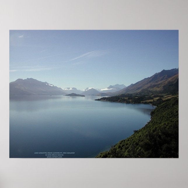 Póster Lago Wakatipu cerca de Glenorchy, Nueva Zelanda (Frente)