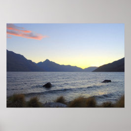 Póster Lago Wakatipu en Sunset, Queenstown, Nueva Zelanda
