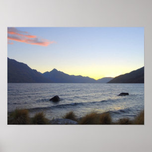 Póster Lago Wakatipu en Sunset, Queenstown, Nueva Zelanda