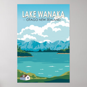 Póster Lago Wanaka Otago Nueva Zelanda Vintage