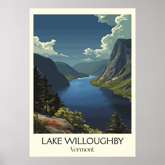 Póster Lago Willoughby VT Fiordo Escénico (Frente)