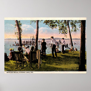 Póster Lago Winona, playa de baños Indiana