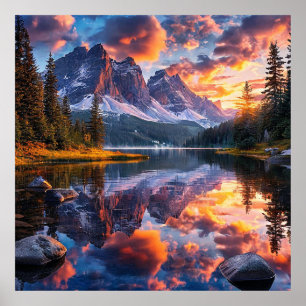 Póster Lago y montañas