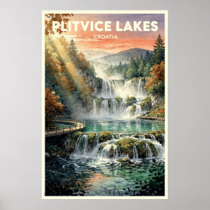 Póster Lagos de Plitvice Croacia Viaje Vintage