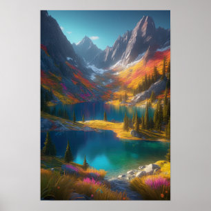 Póster Lagos gemelos en medio de majestuosas montañas