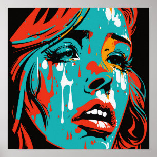 Póster Lágrimas de emoción: Mujer que llora al estilo pop
