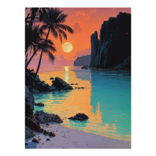 Póster Laguna al atardecer