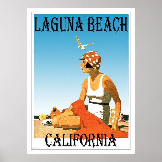 Póster Laguna Beach California Retro Beach años 1920 (Frente)