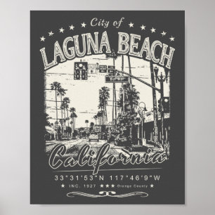 PÓSTER LAGUNA BEACH NARANJA CALIFORNIA VINTAGE
