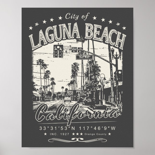 PÓSTER LAGUNA BEACH NARANJA CALIFORNIA VINTAGE (Frente)
