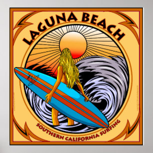 PÓSTER LAGUNA BEACH QUE PRACTICA SURF CALIFORNIA